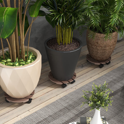 Rootz 4 Piece Plant Roll Set - Plant Stands - Rolling Plant Stands - Effortless Mobility - 30cm Ø x 7cm Height - Composite Wood