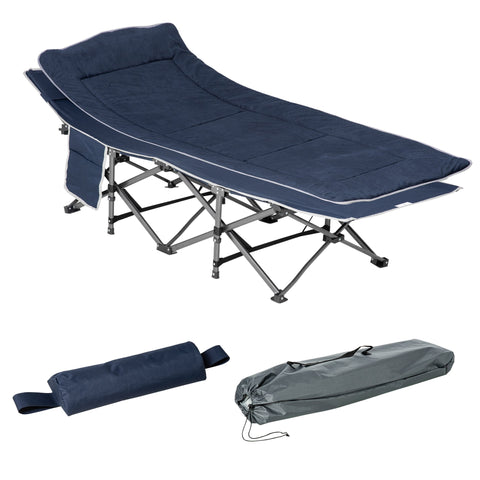 Rootz Foldable Camping Bed - Field Bed - Portable Resting Solution - Includes Pillow - 188 x 64.5 x 53 cm, Blue, Holds Up to 150 kg