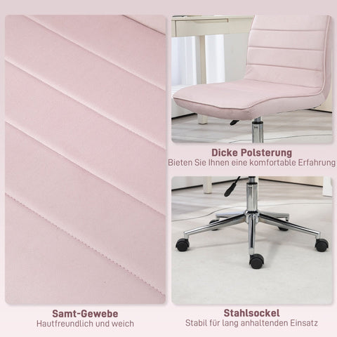 Rootz Office Chair - Computer Chair - Desk Chair - Height Adjustable - Soft Padding - Easy Mobility - 51cm x 64cm x 78-88cm - Pink Velvet Look
