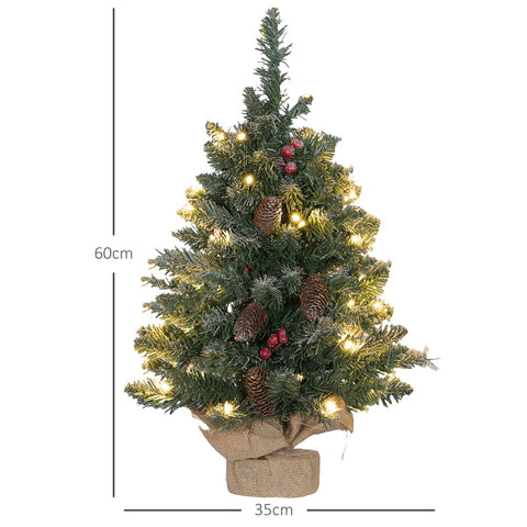 Rootz Artificial White Christmas Tree - Snow Covered Tree - Pre-lit Tree - Flame-retardant Plastic - 60cm x 35cm - 50 LED Lights