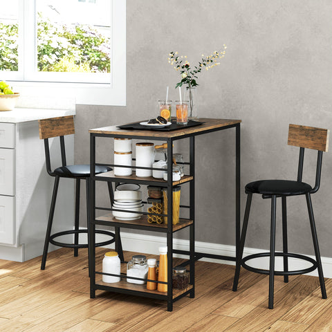 Rootz 3-Part Eating Set with Bar Table - Small Kitchen Set - Space-Saving Dining - Extra Storage, 90 x 50 x 90.5 cm Table, 36 x 47 x 91 cm Chairs