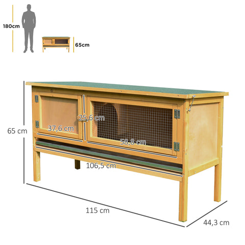 Rootz Rabbit Cage - Rabbit Hinge - Rabbit Hutch - Easy Cleaning - 115cm x 44.3cm x 65cm - Brown and Green