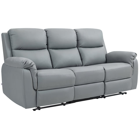 Rootz 3-Seater Sofa - Couch - Lounge Sofa - Comfortable Support - Grey Synthetic Leather - 205cm x 89cm x 102cm