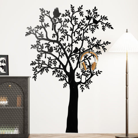 Rootz Wall-Mounted Wardrobe Hook - Coat Rack - Tree Design Hook - Space-saving - 120cm x 5cm x 175cm - Black