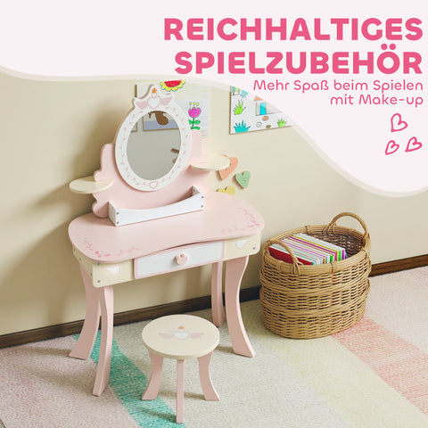 Rootz Children's Dressing Table Set - Kids Vanity Desk - Makeup Table - Removable Mirror, Storage Drawer, Promotes Creative Play - Pink - 59.8x29.6x89.8cm