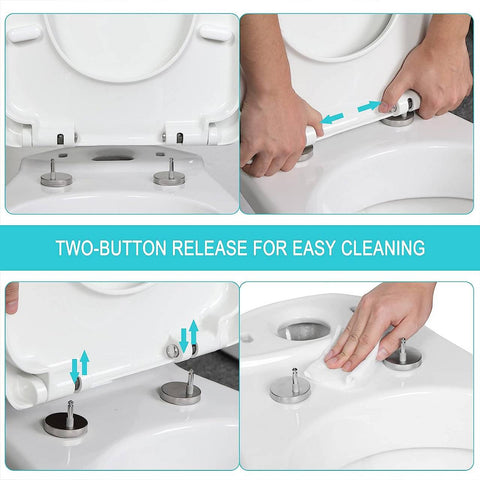 Rootz Soft Close Toilet Seat - D/U Shape - Quick Release - Antibacterial Plastic - Stainless Steel Hinges - 360° Rotation - 448x366mm