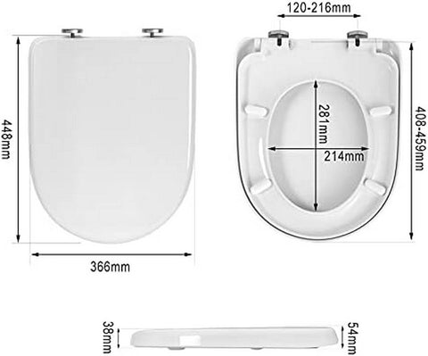 Rootz Soft Close Toilet Seat - D/U Shape - Quick Release - Antibacterial Plastic - Stainless Steel Hinges - 360° Rotation - 448x366mm