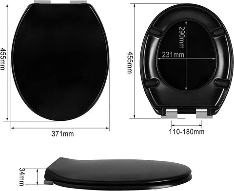 Rootz Duroplast Oval Toilet Seat - Soft-Close - Antibacterial Lid - Easy Cleaning - 45.5cm x 37.1cm - Universal O-Shaped Fit