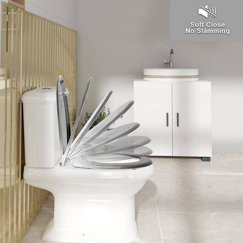 Rootz Toilet Seat Black - Thuroplast Cover - Soft-Close - Easy Clean - 37.1cm x 45.8cm - Stylish Bathroom Addition