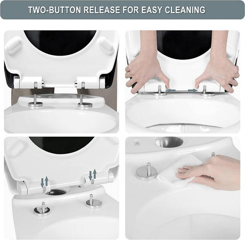 Rootz Toilet Seat Black - Thuroplast Cover - Soft-Close - Easy Clean - 37.1cm x 45.8cm - Stylish Bathroom Addition