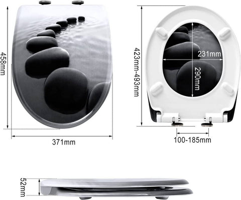 Rootz Toilet Seat Black - Thuroplast Cover - Soft-Close - Easy Clean - 37.1cm x 45.8cm - Stylish Bathroom Addition