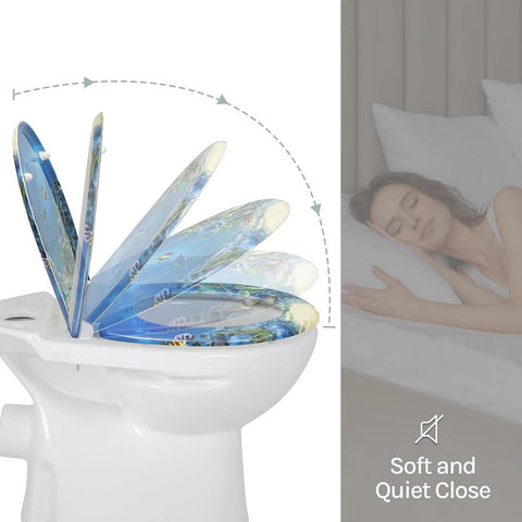 Rootz Thuroplast Toilet Seat - Soft Close - Quick Release - Antibacterial - 371x458mm - Blue for Quiet & Clean Bathroom