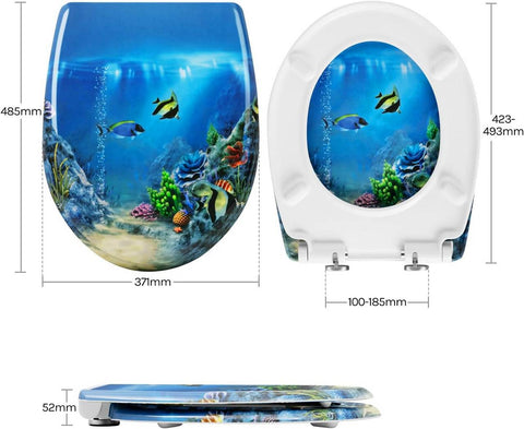 Rootz Thuroplast Toilet Seat - Soft Close - Quick Release - Antibacterial - 371x458mm - Blue for Quiet & Clean Bathroom