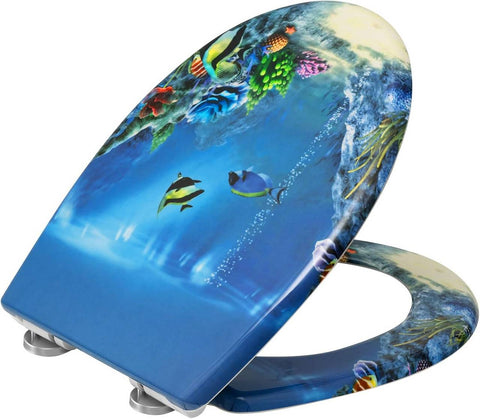 Rootz Thuroplast Toilet Seat - Soft Close - Quick Release - Antibacterial - 371x458mm - Blue for Quiet & Clean Bathroom