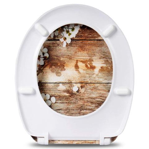 Rootz Duroplast Toilet Seat - White Flower Design - Slow Close - Antibacterial - 45.5cm x 37.1cm