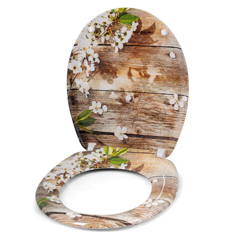 Rootz Duroplast Toilet Seat - White Flower Design - Slow Close - Antibacterial - 45.5cm x 37.1cm