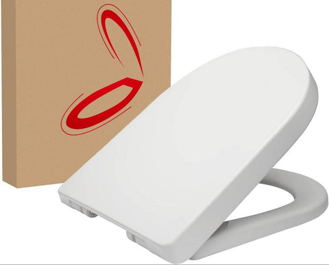 Rootz Soft Close Toilet Lid - D Shape Bathroom Seat - Quick Release Function - Antibacterial Protection - 41-46cm x 36cm - White