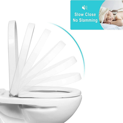 Rootz Soft Close Toilet Lid - D Shape Bathroom Seat - Quick Release Function - Antibacterial Protection - 41-46cm x 36cm - White