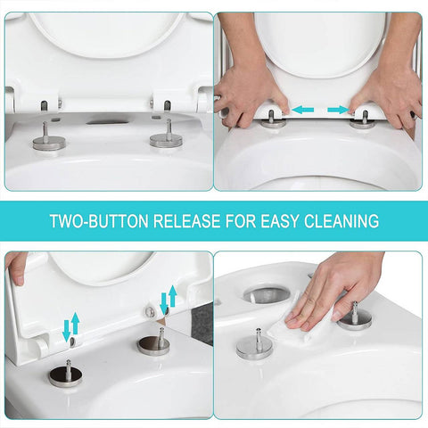 Rootz Soft Close Toilet Lid - D Shape Bathroom Seat - Quick Release Function - Antibacterial Protection - 41-46cm x 36cm - White