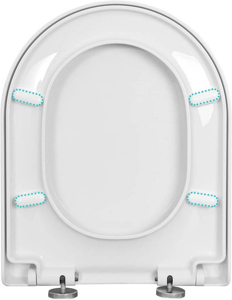 Rootz Soft Close Toilet Lid - D Shape Bathroom Seat - Quick Release Function - Antibacterial Protection - 41-46cm x 36cm - White