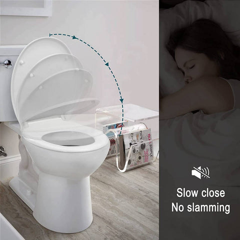Rootz Automatic Soft-Close Toilet Seat - Slow-Closing Lid - Quiet Hinges - Hygienic Plastic - 37.6cm x 45.1cm White