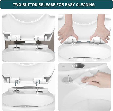 Rootz Automatic Soft-Close Toilet Seat - Slow-Closing Lid - Quiet Hinges - Hygienic Plastic - 37.6cm x 45.1cm White