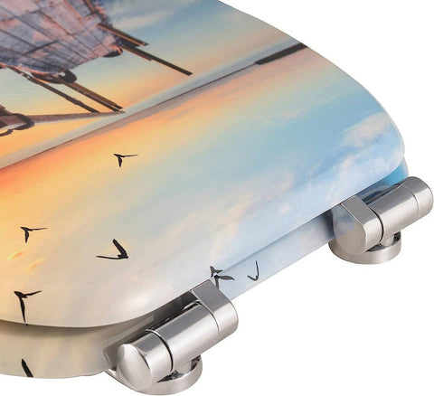 Rootz Soft-Close Toilet Seat - Antibacterial & Water-Resistant - O-Shaped Standard - Anti-Slip Buffers - 37.8cm x 43.8cm - MDF