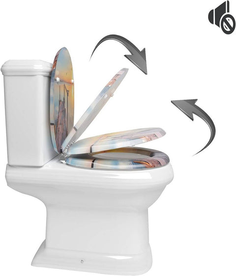 Rootz Soft-Close Toilet Seat - Antibacterial & Water-Resistant - O-Shaped Standard - Anti-Slip Buffers - 37.8cm x 43.8cm - MDF