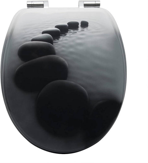 Rootz Soft-Close Toilet Seat - Antibacterial Wood Seat - Water-Repellent Cover - Universal O-Shaped - Non-Slip Buffer - 37.8cm x 43.8cm x 3.2cm