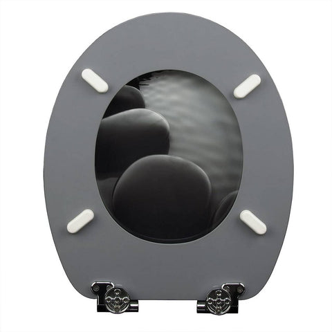 Rootz Soft-Close Toilet Seat - Antibacterial Wood Seat - Water-Repellent Cover - Universal O-Shaped - Non-Slip Buffer - 37.8cm x 43.8cm x 3.2cm