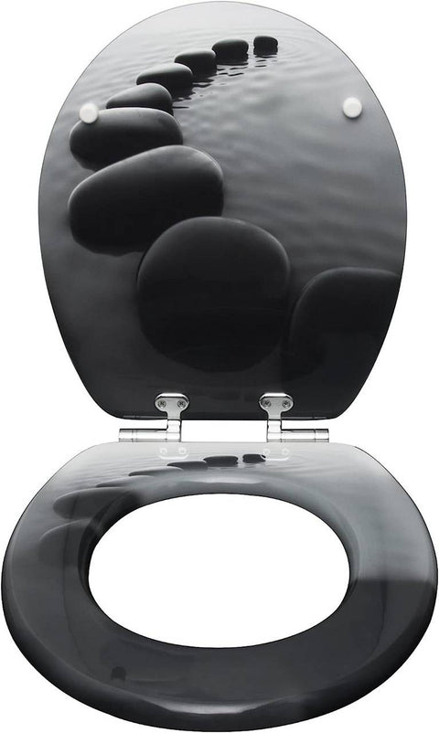 Rootz Soft-Close Toilet Seat - Antibacterial Wood Seat - Water-Repellent Cover - Universal O-Shaped - Non-Slip Buffer - 37.8cm x 43.8cm x 3.2cm