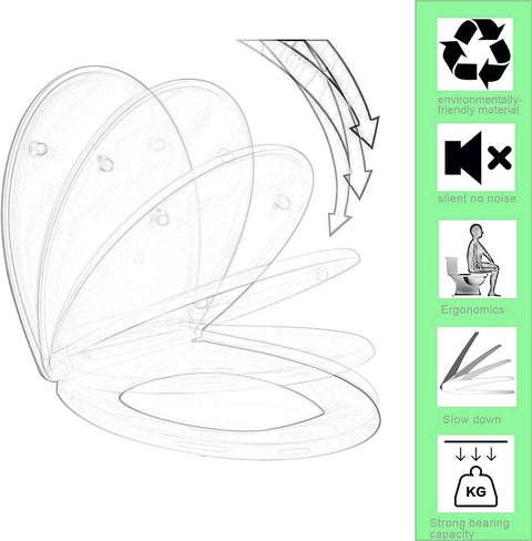 Rootz Soft-Close Toilet Seat - Antibacterial Wood Seat - Water-Repellent Cover - Universal O-Shaped - Non-Slip Buffer - 37.8cm x 43.8cm x 3.2cm