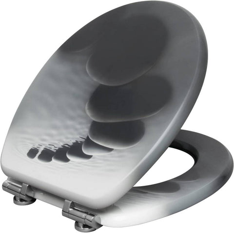 Rootz Soft-Close Toilet Seat - Antibacterial Wood Seat - Water-Repellent Cover - Universal O-Shaped - Non-Slip Buffer - 37.8cm x 43.8cm x 3.2cm