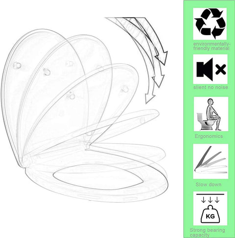 Rootz Soft-Close Toilet Seat - Antibacterial - Water-Repellent - Universal O-Shaped - 37.8cm x 43.8cm - MDF - Zinc Alloy - Stainless Steel