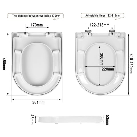 Rootz Soft Close Toilet Lid - D Shape Bathroom Seat - Quick Release Function - Antibacterial Protection - 41-46cm x 36cm - White