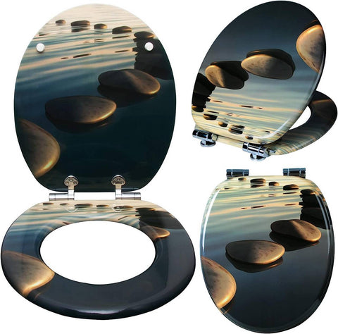 Rootz Premium Soft-Close Toilet Seat - Antibacterial Toilet Lid - High-Durability Seat - Soft-Closing, High Load Capacity, Easy to Clean - MDF, Zinc Alloy, Stainless Steel - 37.8cm x 43.8cm