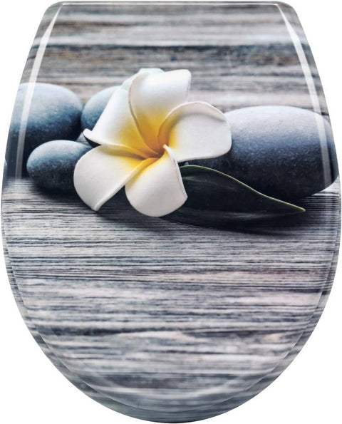 Rootz Duroplast Toilet Seat - Soft-Close - Antibacterial Lid - Quiet Closing - 45x37x3.8cm - White Frangipani