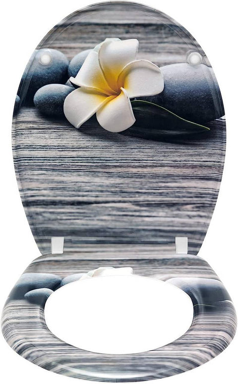 Rootz Duroplast Toilet Seat - Soft-Close - Antibacterial Lid - Quiet Closing - 45x37x3.8cm - White Frangipani