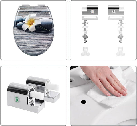 Rootz Duroplast Toilet Seat - Soft-Close - Antibacterial Lid - Quiet Closing - 45x37x3.8cm - White Frangipani