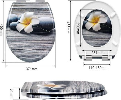 Rootz Duroplast Toilet Seat - Soft-Close - Antibacterial Lid - Quiet Closing - 45x37x3.8cm - White Frangipani