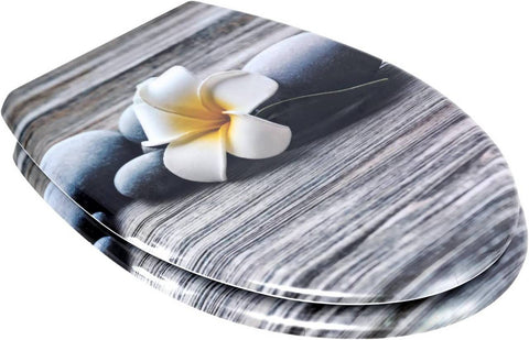 Rootz Duroplast Toilet Seat - Soft-Close - Antibacterial Lid - Quiet Closing - 45x37x3.8cm - White Frangipani