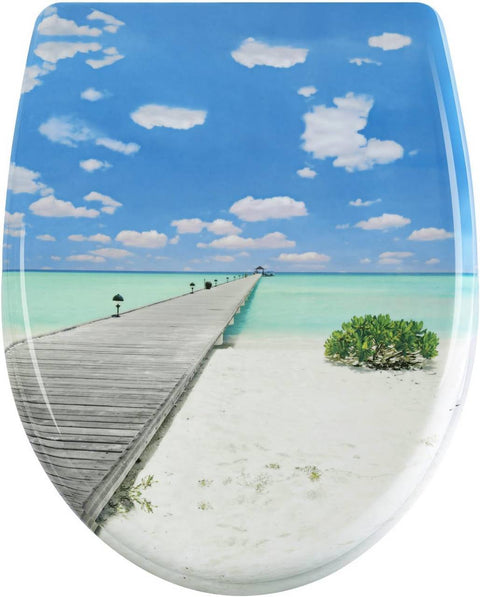 Rootz Duroplast O-Shaped Toilet Seat - Soft Close Mechanism - Wear-Resistant - Antibacterial - 37 x 47.5cm - Sea Motif - 175kg Capacity