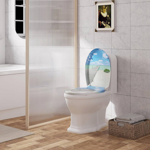 Rootz Duroplast O-Shaped Toilet Seat - Soft Close Mechanism - Wear-Resistant - Antibacterial - 37 x 47.5cm - Sea Motif - 175kg Capacity