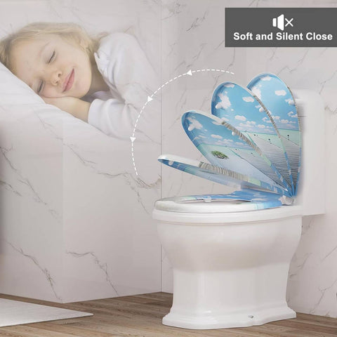 Rootz Duroplast O-Shaped Toilet Seat - Soft Close Mechanism - Wear-Resistant - Antibacterial - 37 x 47.5cm - Sea Motif - 175kg Capacity