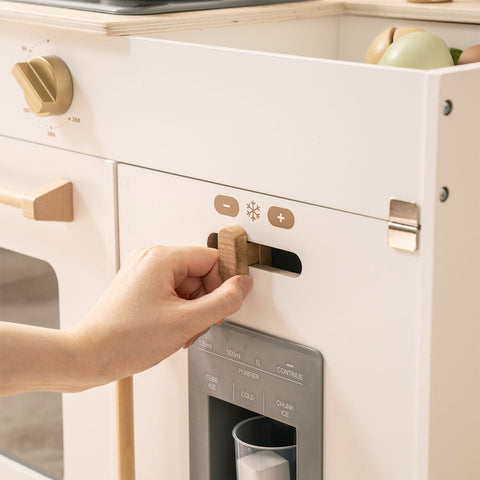 Rootz Montessori Wooden Play Kitchen (White) - Kids Play Kitchen - Pretend Play Set - Eco-Friendly - Realistic Features - Open-Ended Play - 76 cm x 38 cm x 89 cm - High-Quality Natural Wood