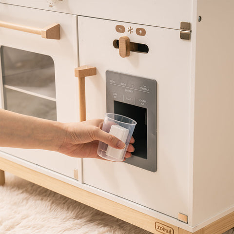 Rootz Montessori Wooden Play Kitchen (White) - Kids Play Kitchen - Pretend Play Set - Eco-Friendly - Realistic Features - Open-Ended Play - 76 cm x 38 cm x 89 cm - High-Quality Natural Wood