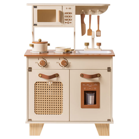 Rootz Mocha Montessori Wooden Play Kitchen - Kids Play Kitchen - Pretend Play Set - Realistic Cooking Experience - Safe and Durable - 79 x 28 x 55.5 cm