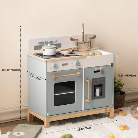 Rootz Montessori Wooden Play Kitchen (White) - Kids Play Kitchen - Pretend Play Set - Eco-Friendly - Realistic Features - Open-Ended Play - 76 cm x 38 cm x 89 cm - High-Quality Natural Wood