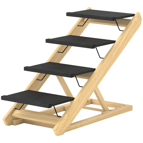 Rootz Pet Stairs - Dog Staircase & Ramp - Pine Wood - Adjustable Height - Foldable Design - Non-Slip Surface - 83cm x 40cm x 62.5cm