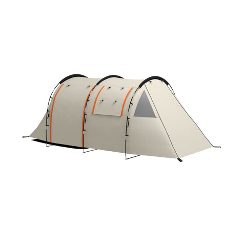 Rootz Camping Tent for 4-5 Persons - Family Tent - Outdoor Shelter - Blackout Windows - Waterproof - 460L x 230W x 180H cm - Khaki/Orange